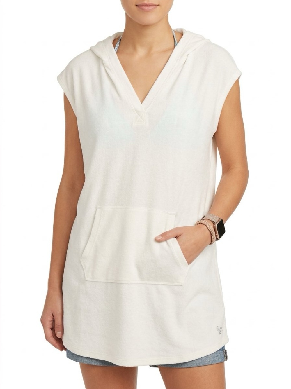 Justice White Hooded Sleeveless Tunic Top